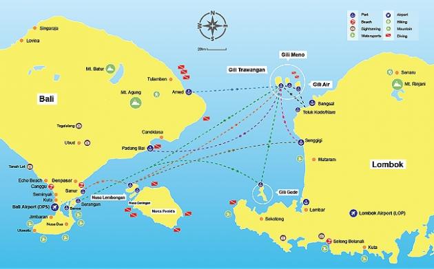 bali to gili and lombok map